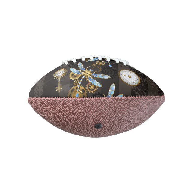 Steampunk Dragonflies on brown striped background American Football (Rotated 270)