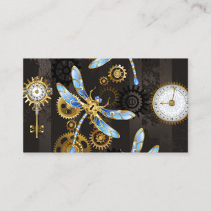 Steampunk Dragonflies on brown striped background Appointment Card