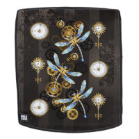 Steampunk Dragonflies on brown striped background