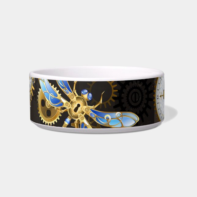Steampunk Dragonflies on brown striped background Bowl (Front)