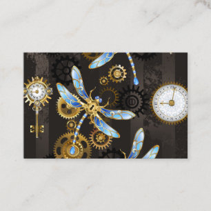 Steampunk Dragonflies on brown striped background Business Card