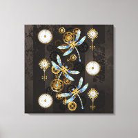 Steampunk Dragonflies on brown striped background