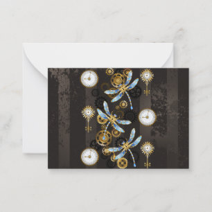 Steampunk Dragonflies on brown striped background Card