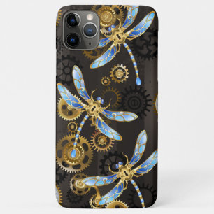 Steampunk Dragonflies on brown striped background iPhone 11 Pro Max Case