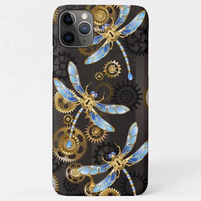 Steampunk Dragonflies on brown striped background Case-Mate iPhone Case (Back)