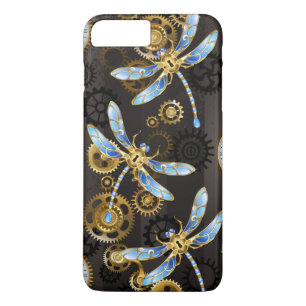 Steampunk Dragonflies on brown striped background iPhone 8 Plus/7 Plus Case