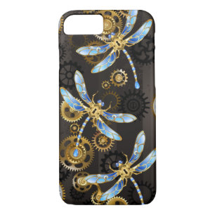Steampunk Dragonflies on brown striped background iPhone 8/7 Case
