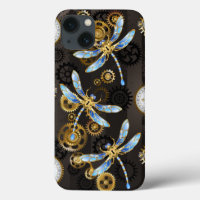 Steampunk Dragonflies on brown striped background