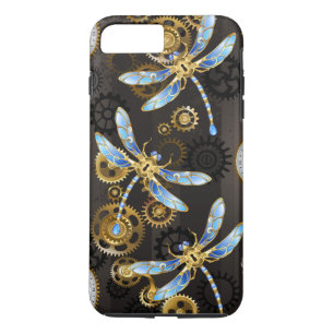 Steampunk Dragonflies on brown striped background iPhone 8 Plus/7 Plus Case