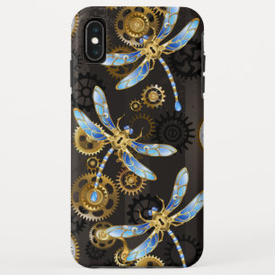Steampunk Dragonflies on brown striped background iPhone XS Max Case