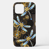Steampunk Dragonflies on brown striped background