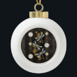 Steampunk Dragonflies on brown striped background Ceramic Ball Christmas Ornament<br><div class="desc">Antique dials and keys with gold and brass gears,  decorated with mechanical,  steampunk dragonflies on brown,  striped background.</div>
