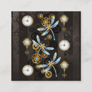 Steampunk Dragonflies on brown striped background Discount Card