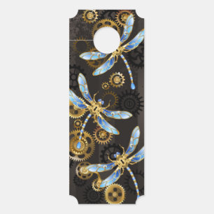 Steampunk Dragonflies on brown striped background Door Hanger