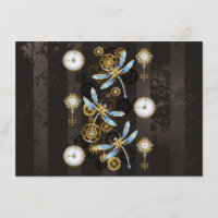 Steampunk Dragonflies on brown striped background