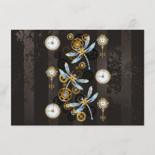 Steampunk Dragonflies on brown striped background Enclosure Card