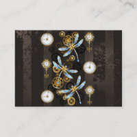 Steampunk Dragonflies on brown striped background