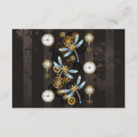 Steampunk Dragonflies on brown striped background