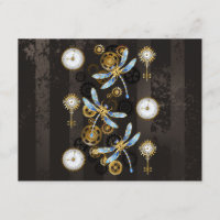 Steampunk Dragonflies on brown striped background