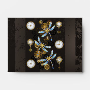 Steampunk Dragonflies on brown striped background Envelope