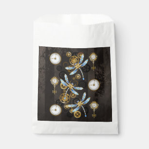 Steampunk Dragonflies on brown striped background Favour Bags