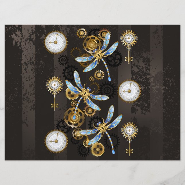 Steampunk Dragonflies on brown striped background Flyer (Front)