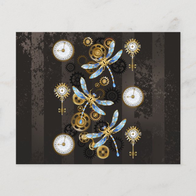 Steampunk Dragonflies on brown striped background Flyer (Front)
