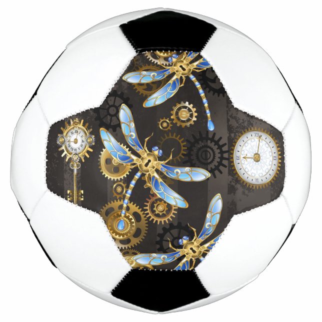 Steampunk Dragonflies on brown striped background Football (Front)