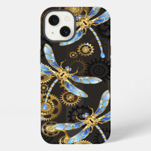 Steampunk Dragonflies on brown striped background iPhone 13 Case