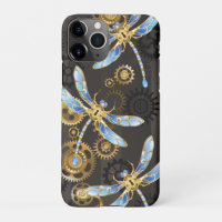 Steampunk Dragonflies on brown striped background