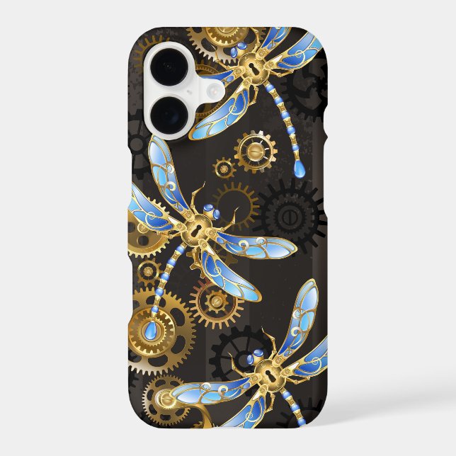 Steampunk Dragonflies on brown striped background iPhone Case (Back)
