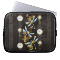 Steampunk Dragonflies on brown striped background