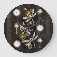 Steampunk Dragonflies on brown striped background
