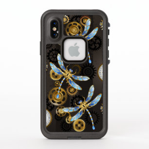 Steampunk Dragonflies on brown striped background