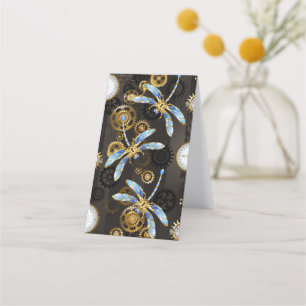 Steampunk Dragonflies on brown striped background Loyalty Card