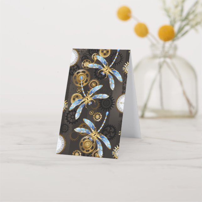 Steampunk Dragonflies on brown striped background Loyalty Card (Back)