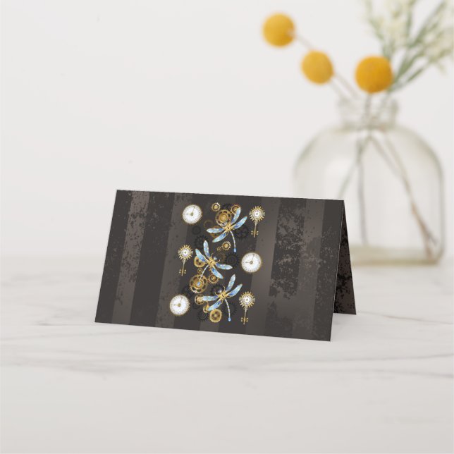 Steampunk Dragonflies on brown striped background Loyalty Card (Front)