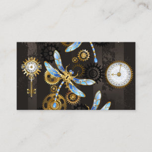 Steampunk Dragonflies on brown striped background Loyalty Card