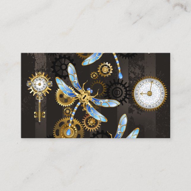 Steampunk Dragonflies on brown striped background Loyalty Card (Front)
