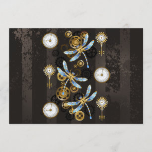 Steampunk Dragonflies on brown striped background Menu