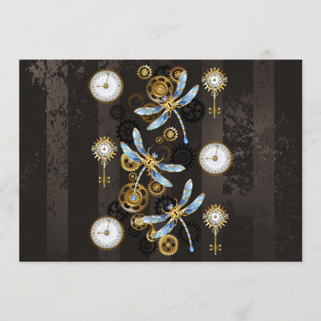 Steampunk Dragonflies on brown striped background Menu (Front)