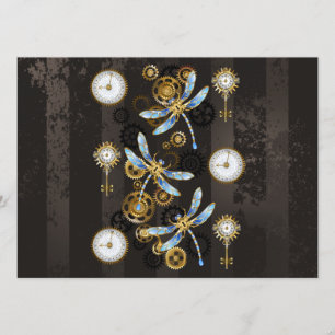Steampunk Dragonflies on brown striped background Menu