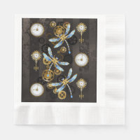 Steampunk Dragonflies on brown striped background