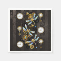 Steampunk Dragonflies on brown striped background