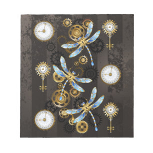 Steampunk Dragonflies on brown striped background Notepad