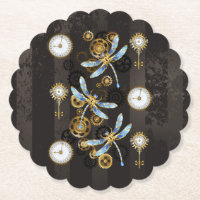 Steampunk Dragonflies on brown striped background