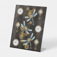 Steampunk Dragonflies on brown striped background