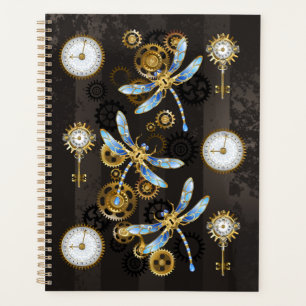 Steampunk Dragonflies on brown striped background Planner
