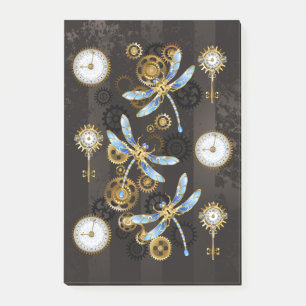 Steampunk Dragonflies on brown striped background Post-it Notes