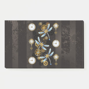 Steampunk Dragonflies on brown striped background Post-it Notes